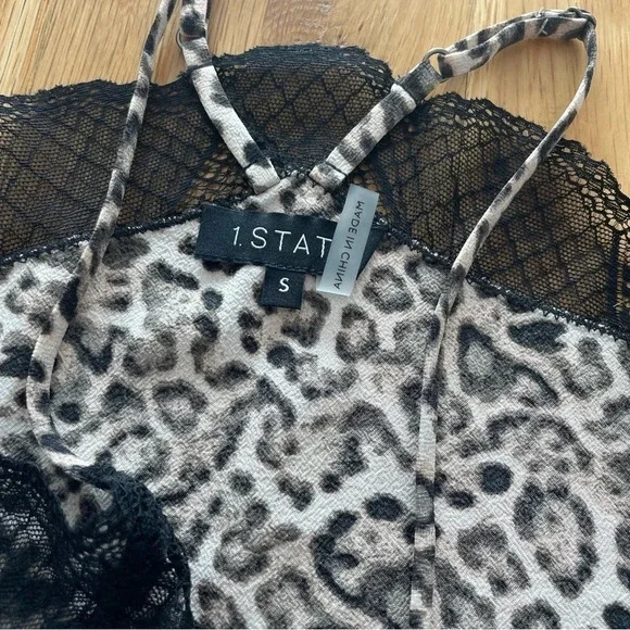 NWT 1. State Leopard Black Lace Tank Top Size S - Picture 3 of 4